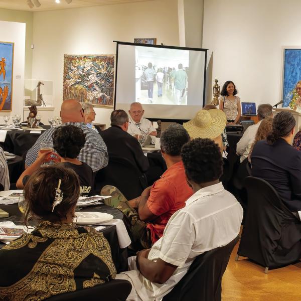 Lisa Conner speaks to the audience last Sunday at STMA in rural Buckhead. LEIGH LOFGREN/Staff