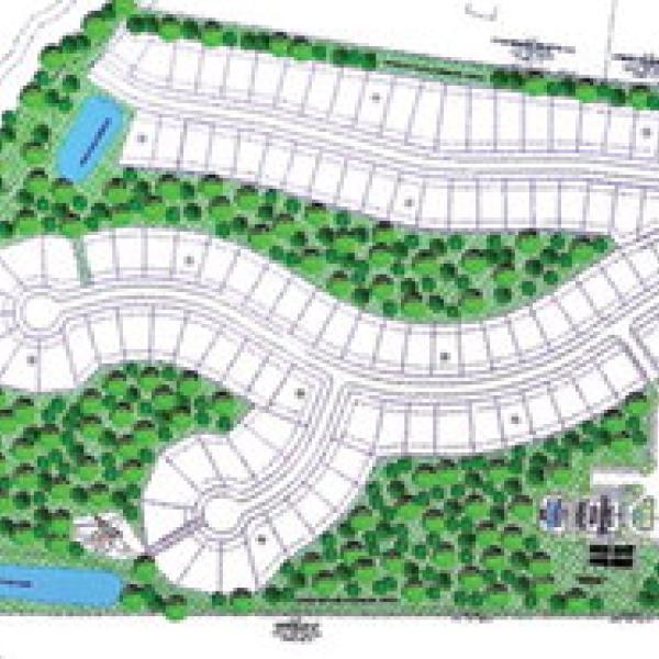 The site concept plan for Harmony Village provides for an assisted living center (lower right) built alongside up to 124 individual, age-restricted cottages. CONTRIBUTED
