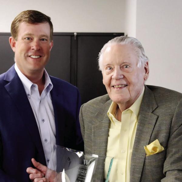 Marietta Daily Journal Publisher Otis Brumby III presents Dick Yarbrough with the Carmage Walls Commentary Prize. Bo Underwood/MDJ/Special