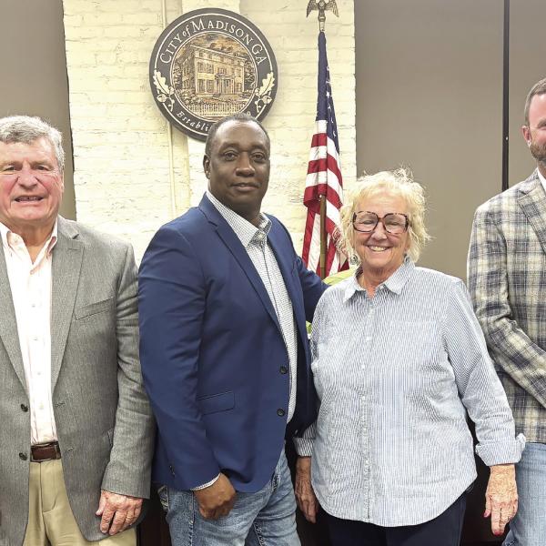 Candidates for the Morgan County Board of Commissioners’ District 1 and 5 seats participated in a forum last week, including (l-r) Carl Jones, Ed Latham, Cedric Robertson, Claudia Crenshaw, Nathan Park, and Zeke Lambert. HANNAH BARRON/Staff