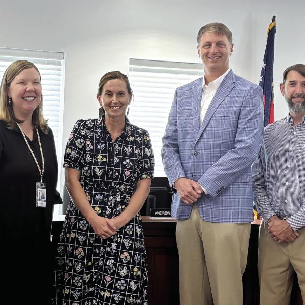 Morgan County High School ag teacher Rachel Kinsaul (center) is recognized by the Morgan County Board of Education for being named the 2026 Georgia Teacher of the Year. HANNAH BARRON/Staff
