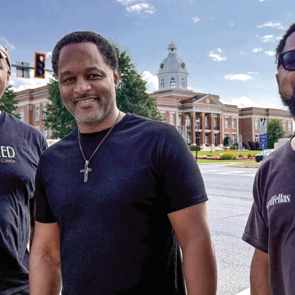 L-R: Indy Brennan, marketing director for “Sanctified,” was joined by writer, director and producer Javon Johnson, and Jarvis Wingfield, who stars in the show making its debut this Saturday night in Eatonton. IAN TOCHER/Staff