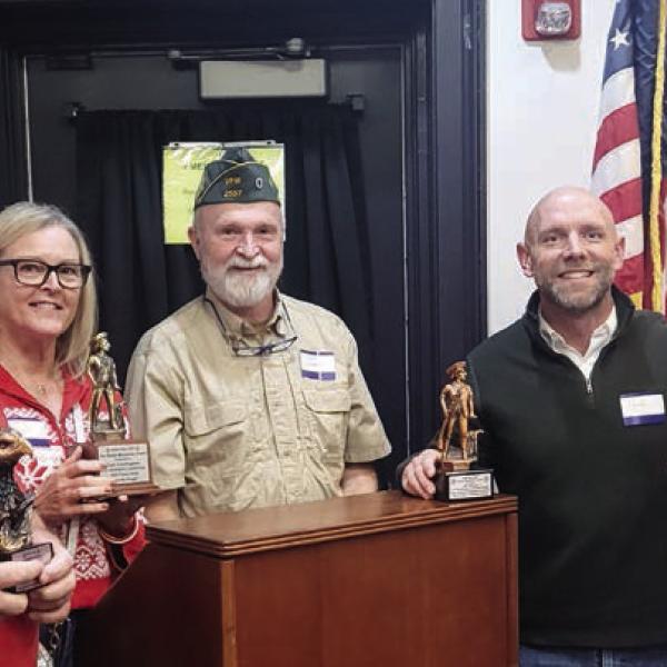 VFW Post 2557 members Neal Fitzgerald, Cam Cunningham, Vince Skidmore, York Griscom, and Jr. Tom Johnson receive awards for outstanding service. CONTRIBUTED