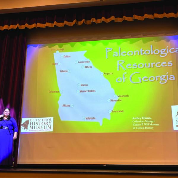 Eatonton native Ashley Quinn of GCSU’s William P. Wall Museum of Natural History made her presentation from The Plaza stage. CONTRIBUTED