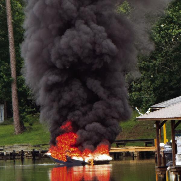 A boat adrift on Lake Sinclair is fully engulfed Friday morning before Putnam County firefighters arrive. CONTRIBUTED