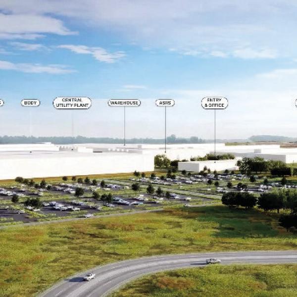 This rendering shows part of the sprawling campus Rivian intends to build at Stanton Springs North along the Morgan-Newton county line. FILE PHOTO