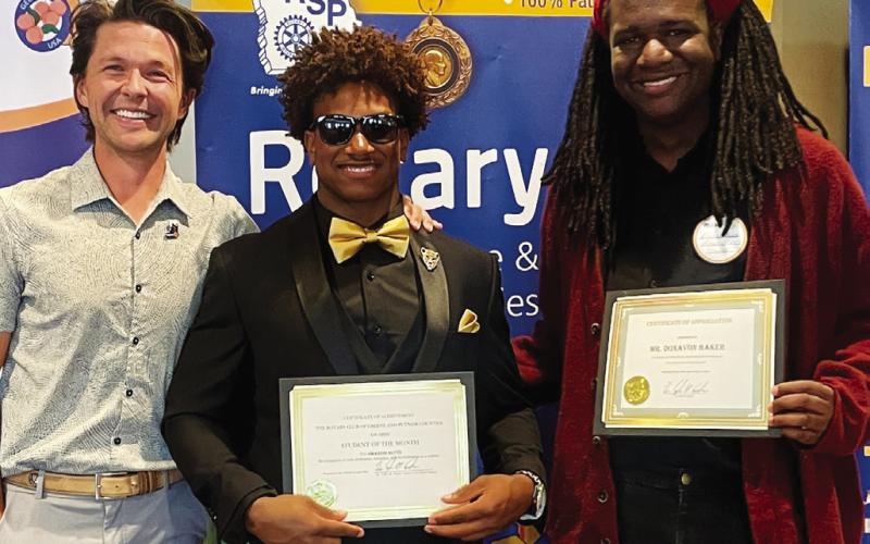 L-R: Dr. Tyler Franks, PCHS SOTM Omarion Butts, and PCHS teacher Donavon Baker. CONTRIBUTED