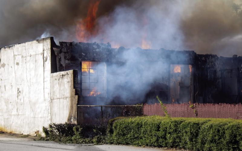 The Madison Fire Department and Morgan County firefighters were quick on the scene last Sunday in downtown Madison; however, they were unable to save Betty Gene’s restaurant or the Community Roots Market offices next door from the intense flames. SKYLA MORRIS/Staff