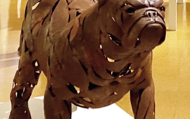 “Stand Strawng,” Brian Danson’s welded metal sculpture, is his contribution to “Reimagine: Contemporary Georgia Artists, Georgia’s State Art Collection,” a traveling exhibition appearing April 20 to May 29 at the Steffen Thomas Museum of Art. CONTRIBUTED