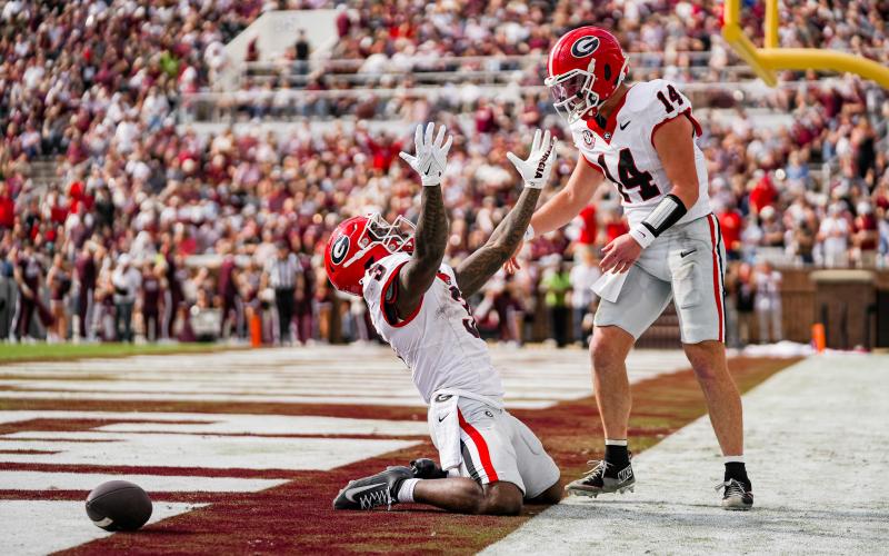 Georgia running back Nate Frazier (3) rushed for a career-high 181 yards on 12 carries and a touchdown against Mississippi State on Nov. 8. (Courtesy of UGA Athletics)