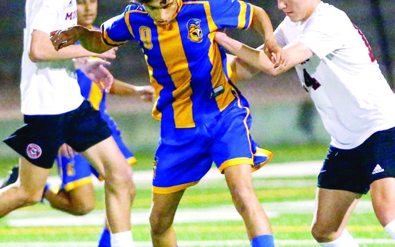 Lake Oconee Academy senior Leo Inostrosa (9) was named the Region Player of the Year and was a first-team selection. LANCE McCURLEY/Staff