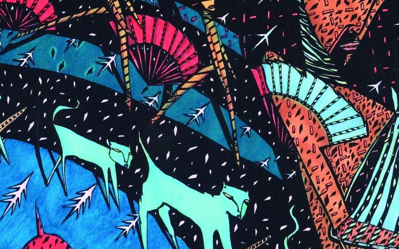 “Moving People are Moving Targets,” is a painting by UGA grad Janie Geisler and one of 20 works in “Reimagine: Contemporary Georgia Artists,” to be presented April 20 to May 29 at the Steffen Thomas Museum of Art in rural Buckhead. CONTRIBUTED
