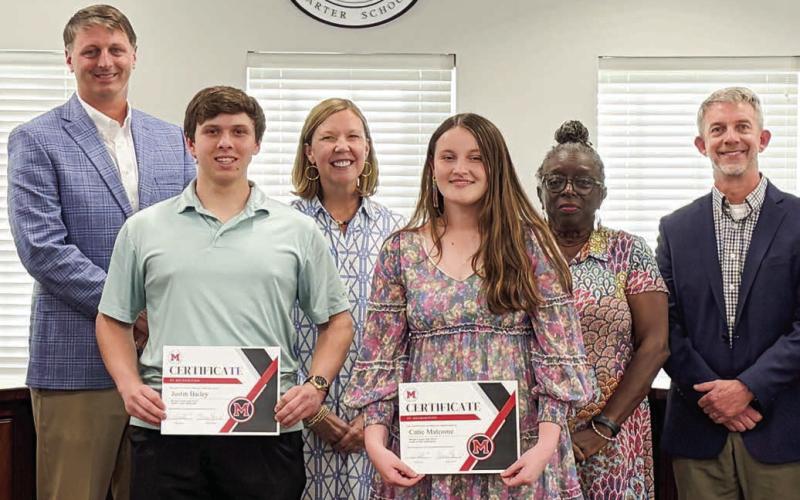 MCHS’ Class of 2026 valedictorian Catie Malcolme and salutatorian Justin Bailey were recognized for their achievements during the Apr. 13 board meeting.