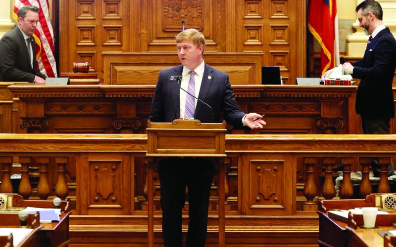 Sen. Blake Tillery, R-Vidalia, discusses House Bill 973 on the Senate Floor at the Georgia Capitol. ASHTIN BARKER/Capitol Beat