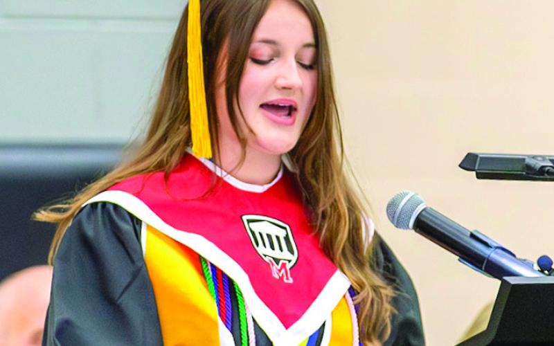 MCHS Class of 2026 Valedictorian Catie Malcome speaks to her classmates during the May 22 Graduation ceremony.