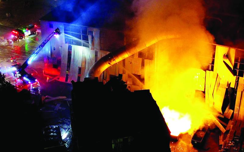 Firefighters from several local counties coordinated their efforts to contain and control multiple fires Sunday evening at the Novelis facility alongside Greensboro’s Willow Run Road. No injuries were reported from the explosion and subsequent blaze. CONTRIBUTED