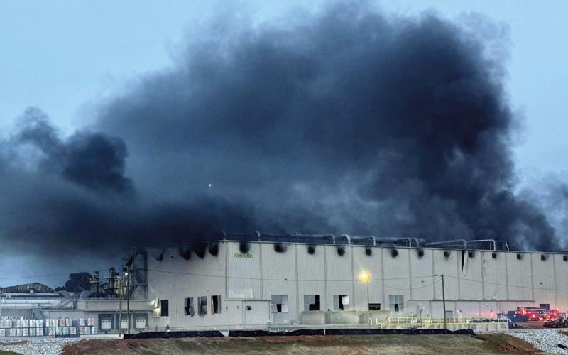 Smoke from the March 1 explosion and fire at Novelis could be seen from many miles around its location in Greensboro. CONTRIBUTED