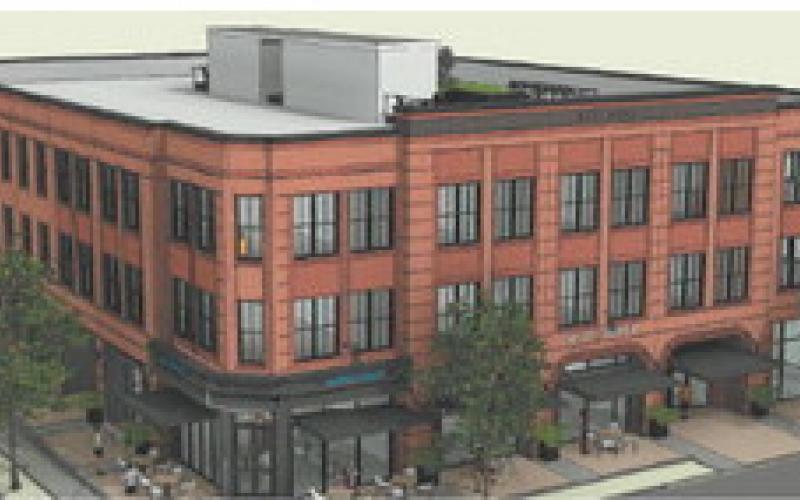 A birds-eye view of Snyder’s third proposal for the scrapped mixed-use development on Hancock Street. CONTRIBUTED