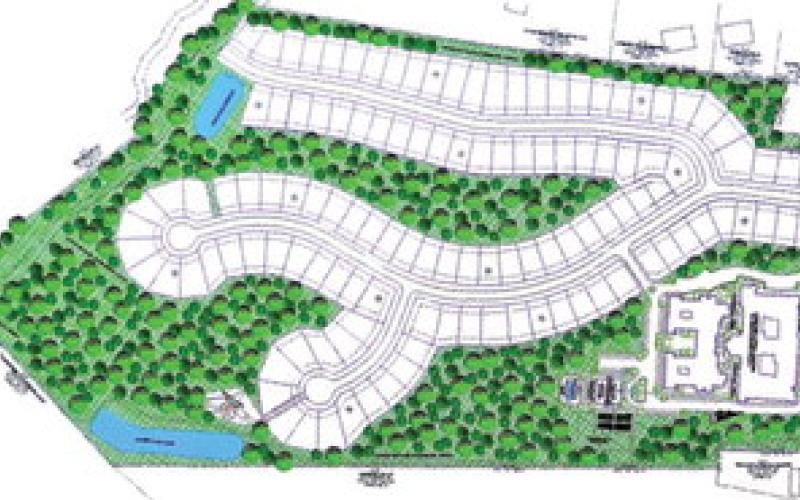The site concept plan for Harmony Village provides for an assisted living center (lower right) built alongside up to 124 individual, age-restricted cottages. CONTRIBUTED