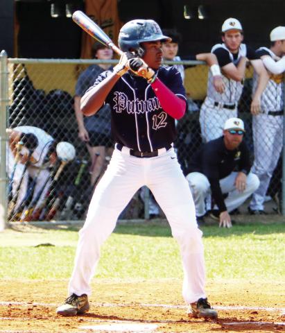 Putnam County's BJ Ruff during an at-bat against Worth County in the first round of the Class AA playoffs last April. (LANCE MCCURLEY/Staff)