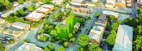 The Madison Morgan County Convention & Visitors Bureau boasts of $65.3 million in visitor spending last year. Above is an aerial photo of Madison’s Town Park from the city’s website. CONTRIBUTED