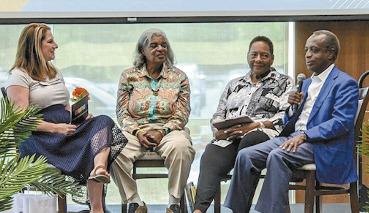 GWM’s Melissa Swindell (left) moderated a talk on banned books with Wanda S. Lloyd, Rev. Dr. Avis Williams, and Michael Thurmond. (CONTRIBUTED)