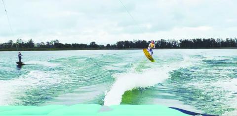 Ana glides through the air while wakeboarding. CONTRIBUTED