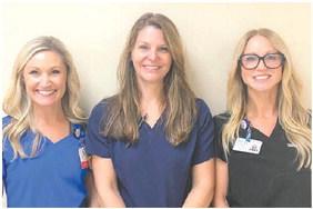 L-R: Speech Rehabilitation Therapist Brooke McMillen, Physical Rehabilitation Therapist and Director of Rehabilitation Jana Weems, and Occupational Rehabilitation Therapist Wendy Cox. CONTRIBUTED