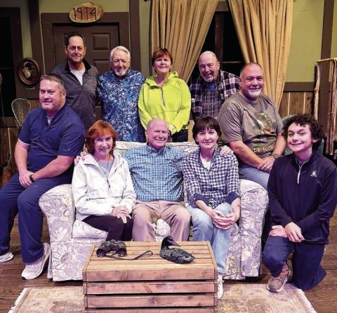 The cast of On Golden Pond at The Plaza includes (standing l-r): Lou Benjamin, Dennis McClain, Robin Cassidy, and Pete Stephan, with (sitting l-r): Andrew Tam, Sarah Daily-Weir, Bill Dudley, Jackie Hill, Brent Mero, and Luis Quinones. CONTRIBUTED