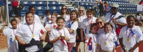 Student-athletes from each school within the Putnam County Charter School System wore matching color event t-shirts, with the team from Putnam County Elementary decked out in white.