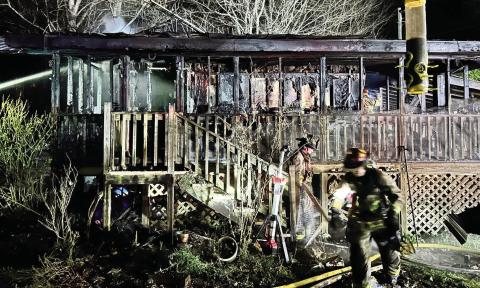Intense flames and their aftermath depict the devastation of a mobile home fire that claimed the life of a Greene County man early last Saturday. CONTRIBUTED