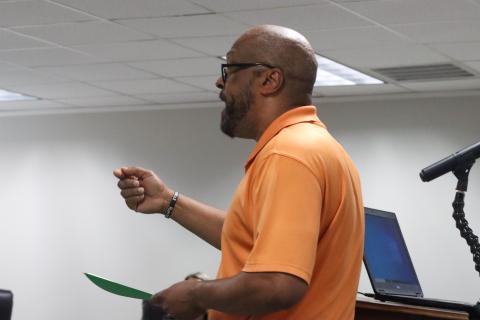 Robert Bailey talks to the Morgan BOC during Tuesday's meeting. LANCE MCCURLEY/Staff