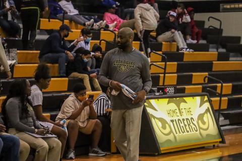 Lady Tigers' second-year head coach Derrick Williams during a game last year. LANCE MCCURLEY/Staff