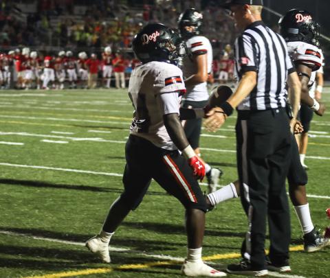 Morgan County running back Jacere Cooper (24) celebrates with a teammate after scoring a touchdown against Social Circle. LANCE MCCURLEY/Staff