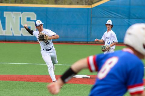 LOA senior Harrison Tolleson (10) makes a play in the infield in a loss to Towns County on Friday, March 31. LANCE MCCURLEY/Staff