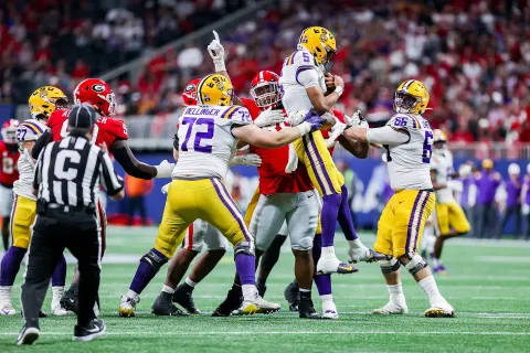 Georgia defensive lineman Jalen Carter (88) during the 2022 SEC Championship Game at Mercedes-Benz Stadium in Atlanta, Ga., on Saturday, Dec. 3, 2022. (Photo by Tony Walsh)