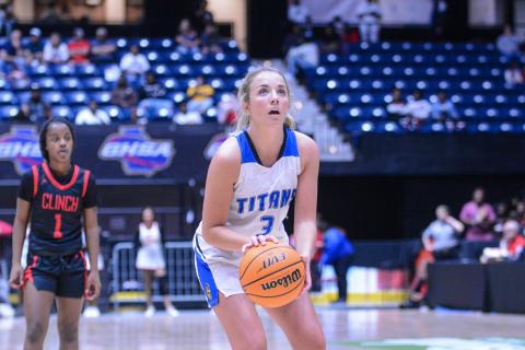 Lady Titans' rising junior Georgia Bosart (3) at the free-throw during last season's state championship game against Clinch County. LANCE MCCURLEY/Staff