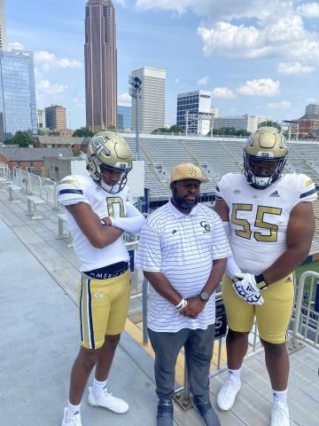 Steve Miller (left) and Kevin Wynn (right) took an unofficial visit to Georgia Tech with Tigers’ head coach Terrance Banks (middle) a few weeks ago. CONTRIBUTED
