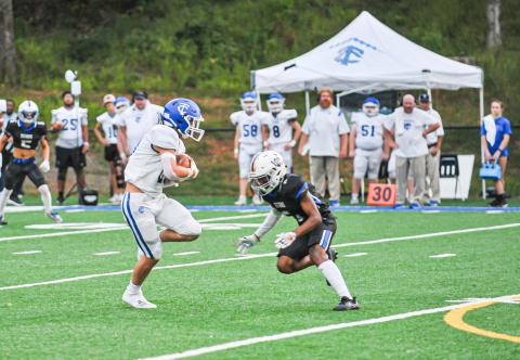 Kam Geter (6) closes in on a Towns County running back in last week's 27-0 win. CHARLES JORDAN/Contributed