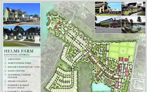 An artist’s rendering of the potential Goodwill/Southeastern development planned off Harmony Road shows an entrance past various Goodwill training and retail facilities, leading to several levels of detached and semi-detached homes at varied price points. CONTRIBUTED