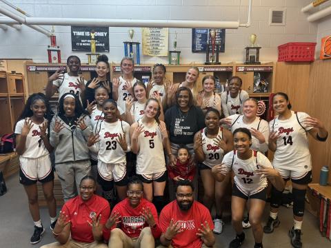 The Morgan County girls basketball team poses for a photo after knocking off Westside Macon to advance to a second straight Elite Eight. CONTRIBUTED