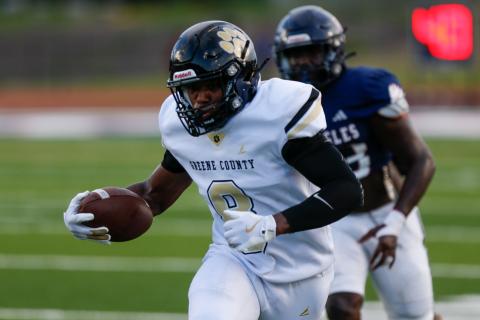 Greene County senior wide receiver August Haynes rumbles his way downfield. LANCE McCURLEY/Staff