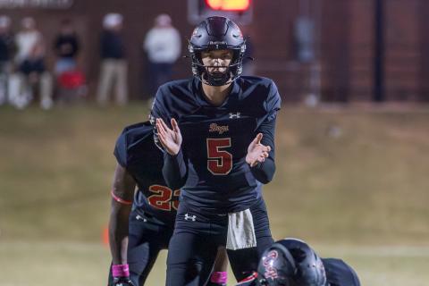 Morgan County senior quarterback Davis Strickland passed for 233 yards and three touchdown passes in the region championship on Oct. 31 against Callaway. SKYLA MORRIS/Staff