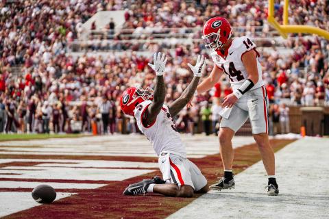Georgia running back Nate Frazier (3) rushed for a career-high 181 yards on 12 carries and a touchdown against Mississippi State on Nov. 8. (Courtesy of UGA Athletics)