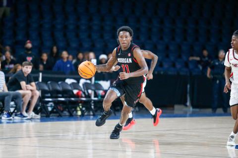 Morgan County senior point guard Zeki Locus scored a team-high 17 points in the win over Therrell. LANCE MCCURLEY/Staff