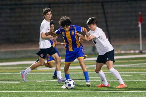 Lake Oconee Academy senior Leo Inostrosa (9) was named the Region Player of the Year and was a first-team selection. LANCE McCURLEY/Staff