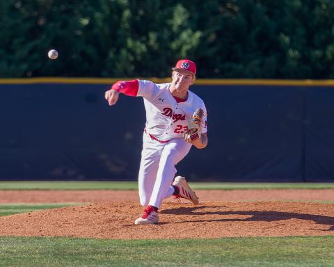 Ty Tillery pitched all seven innings in the Dogs’ 6-4 victory in Game 1, recording eight strikeouts while allowing five hits and two earned runs. SKYLA MORRIS/Staff