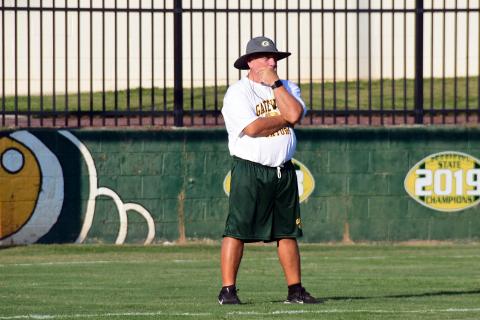 Gatewood head football coach Jeff Ratliff isn’t concerned about the Gators’ 0-2 start, saying he believes the team can correct its mistakes and “be pretty good before it’s over.” IAN TOCHER/Staff