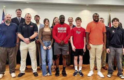 MCHS students Airyanna Klinger, Jatavious Ward, Lachlen Behrndt, Ja’mari Mundy, and Kaleo Willcoxson were acknowledged at the Monday meeting for ending the wrestling season as GHSA 2A State Medalists. CONTRIBUTED