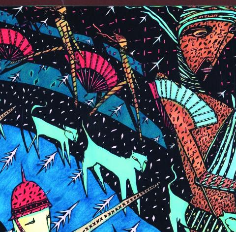 “Moving People are Moving Targets,” is a painting by UGA grad Janie Geisler and one of 20 works in “Reimagine: Contemporary Georgia Artists,” to be presented April 20 to May 29 at the Steffen Thomas Museum of Art in rural Buckhead. CONTRIBUTED